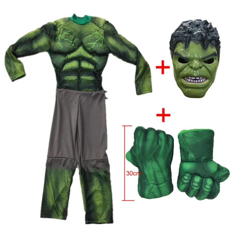 Deti vianočné narodeniny darčeky Hulk Cosplay svalové kostýmy vrátane masiek Halloween Kostýmy s rukavicami