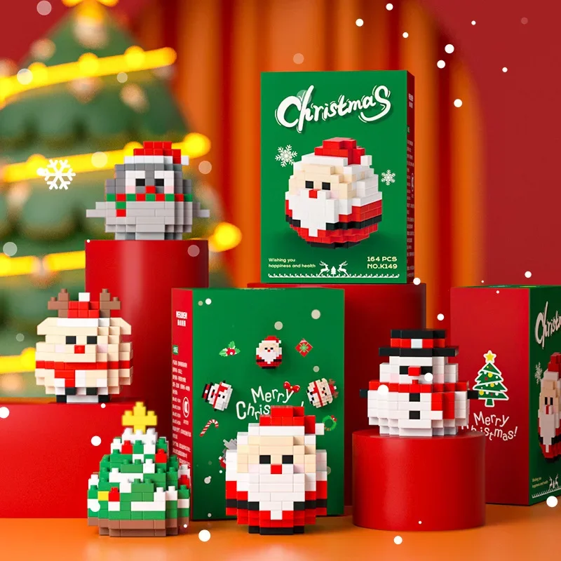 Deti vianočné stavebné hračky DIY Santa Claus Snowman Elk Tree Micro Brick Puzzle Model Model Vianoce