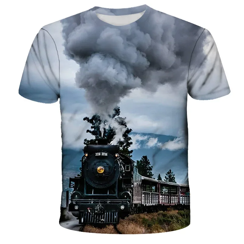 Deti vintage vlak lokomotíva 3D tlač letné tričko Boys Dievčatá kawaii módne karikatúry okrúhle tričko Tops Tops Detské oblečenie