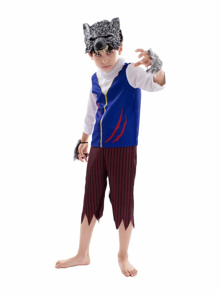 Deti vlkodlak kostým spln Mesiaca Fury vlk Halloween Cosplay Suit s vlčkou maskou