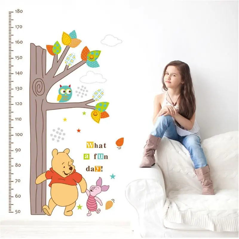 Deti výška merania rastu graf strome winnie the Pú sovu nástenné nálepky salón detská spálň