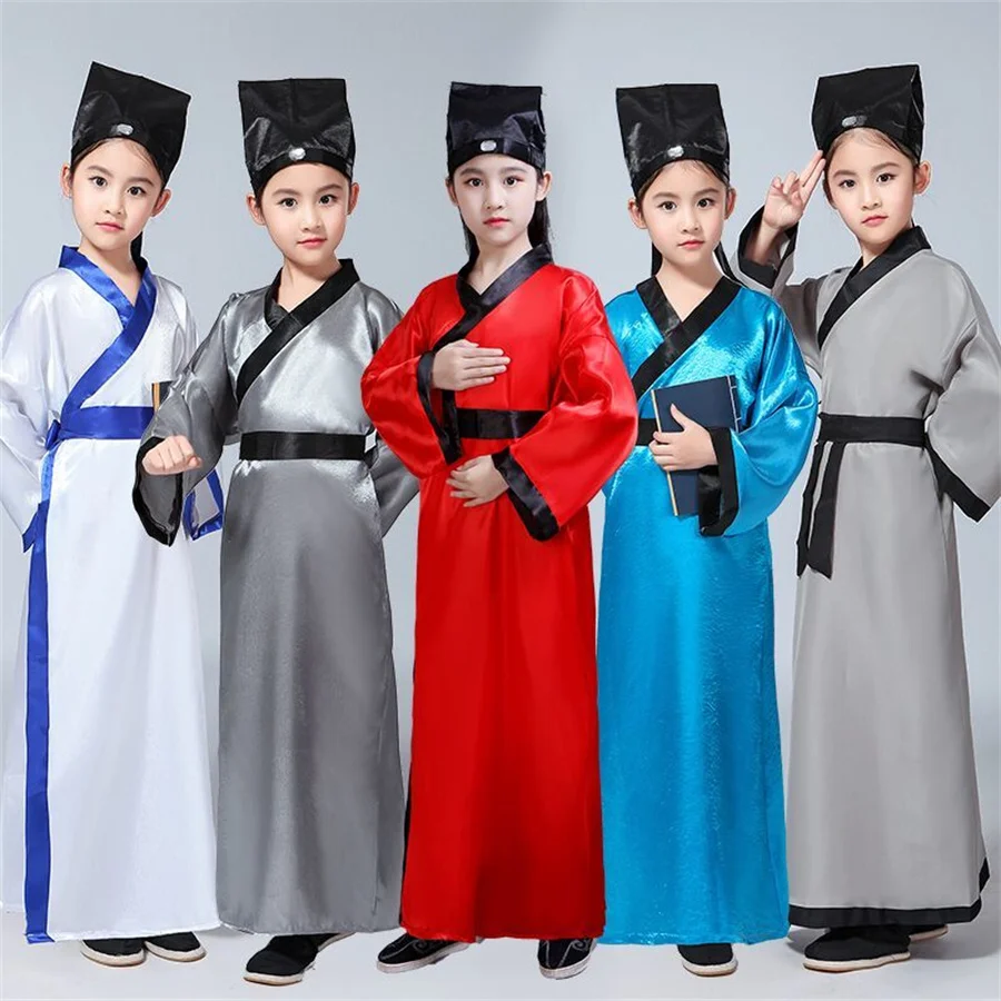 Deti čínsky tradičný študentský národ tanečný kostým deti chlapec staroveký hanfu outfit detské dievčatá Orient pódium cosplay