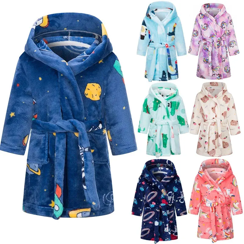 Deti župan pre dievčatá Kigurumi Unicorn pyžamy deti Colar Fleece Boys Bundes Nightgown