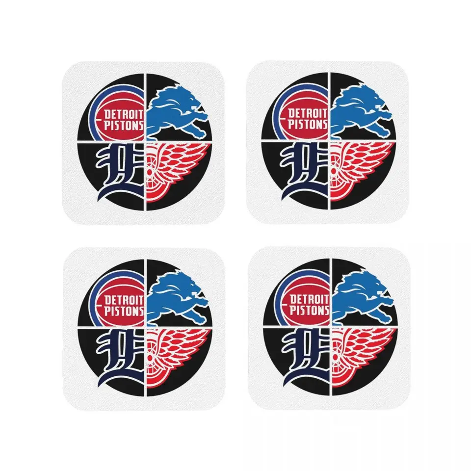 Detroit Sports Quad Coasters kuchynské prestieranie vodotesné izolačné šálky kávových rohoží pre dekorácie domáce riadové vankúšiky sada 4