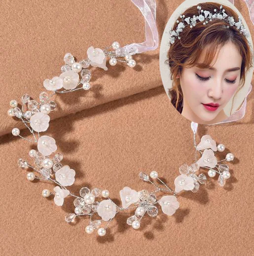 Detská dievčina svadobná čelenka umelý kvet nastaviteľný stuha koruna vence faux perlové korálky First Communion Photo rekvizity