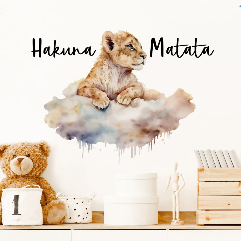 Detská izba akvarely karikatúry Zvieratá nástenné nálepky na stenu slon žirafu cloud cloud detské obtisky na stenu dekoratívna nálepka pre stenu