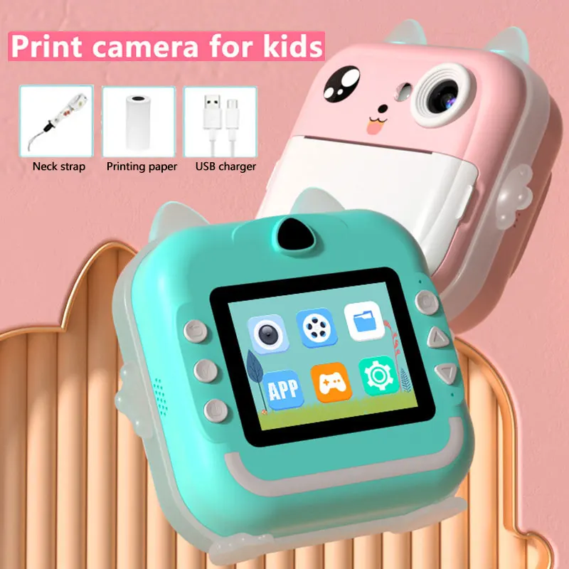 Detská kamera pre deti okamžitá tlač Mini digitálna videokamera pre deti 1080p HD obrazovka Outdoor Hray Print Thermal Paper