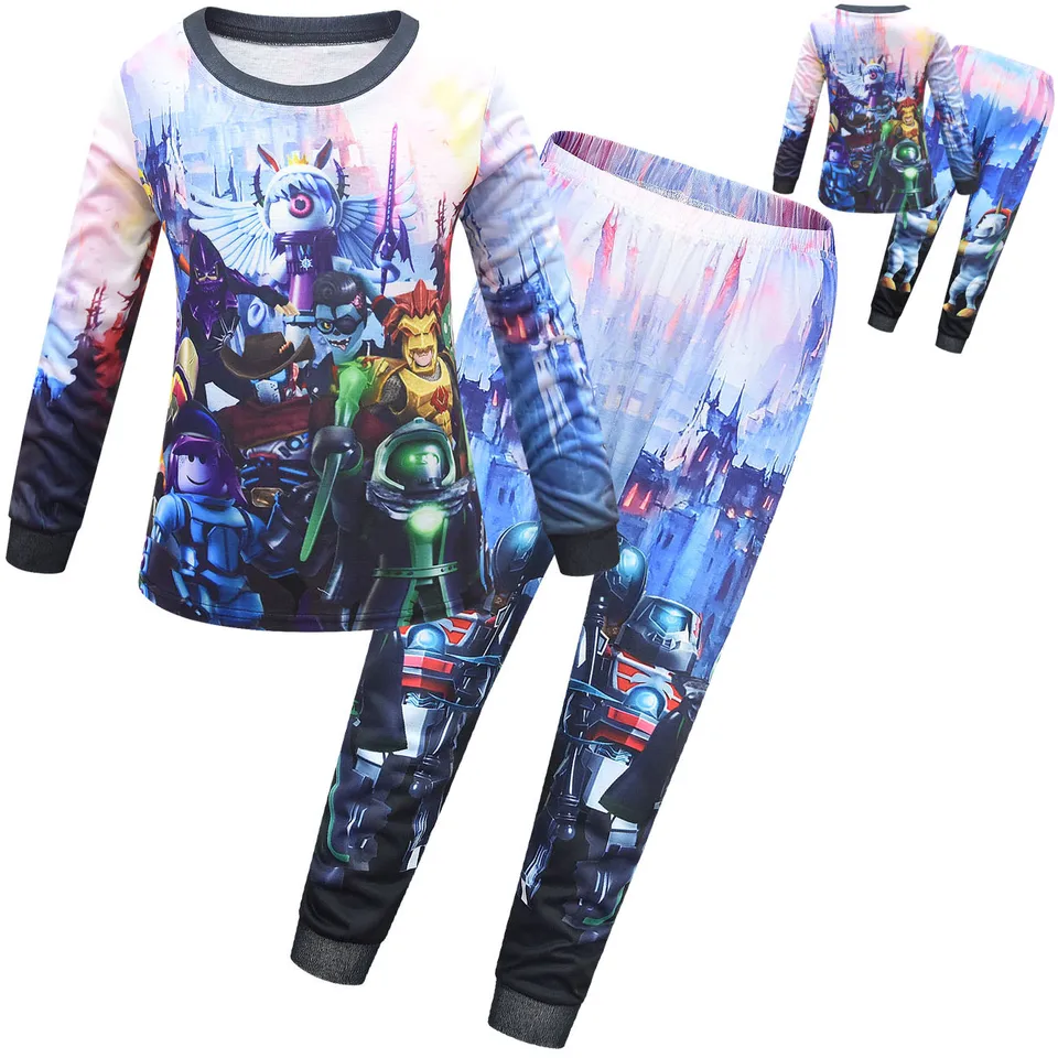 Detská karikatúra Anime Game Print dlhé rukávy tričko Top nohavice set outfit chlapci dievčatá Halloween cosplay kostým