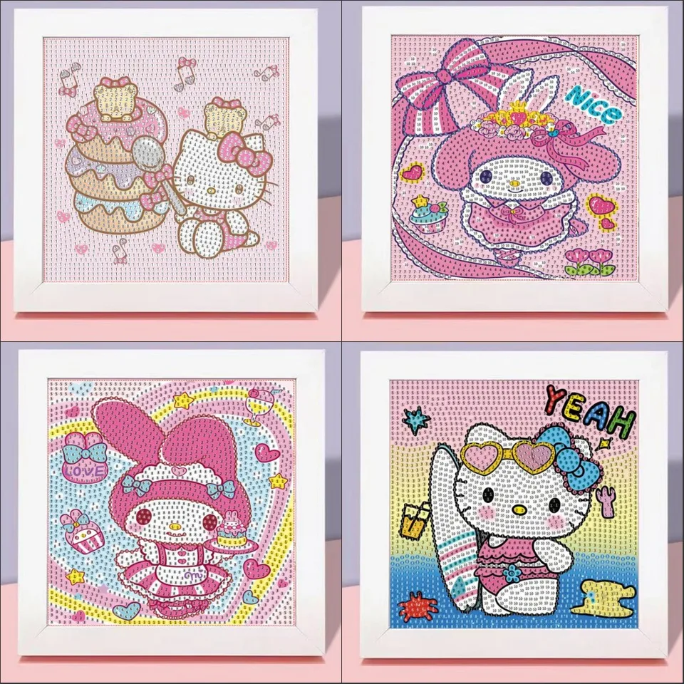 Detská karikatúra Diamond Painting KT Cat Melody Melody Full Diamond Frame Girl Ručne vyrobený bodový diamant maľba