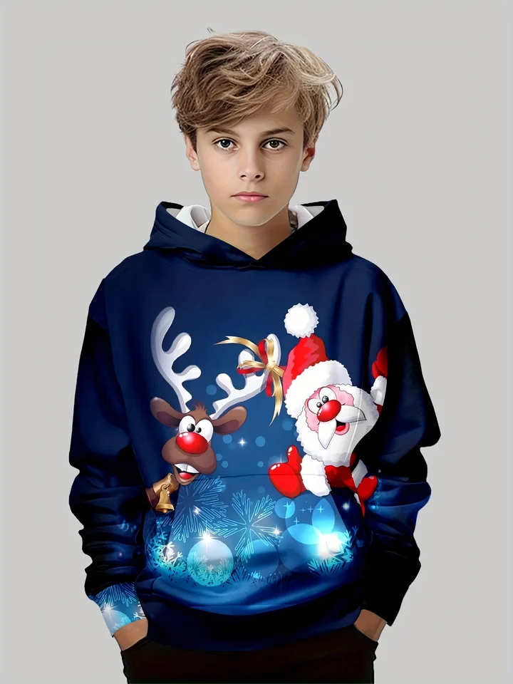 Detská mikina Vianoce Santa Claus Top Animal Outdoor Hoodies for Kids Casual Long Ruckve Kids Chlapče Mikiny