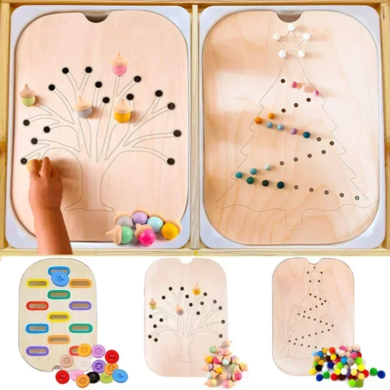 Detská montessori Sensory Tray stolová hra Drevený vianočný stromček Acorn Color Sorter Vzdelávacie vzdelávanie Hračky
