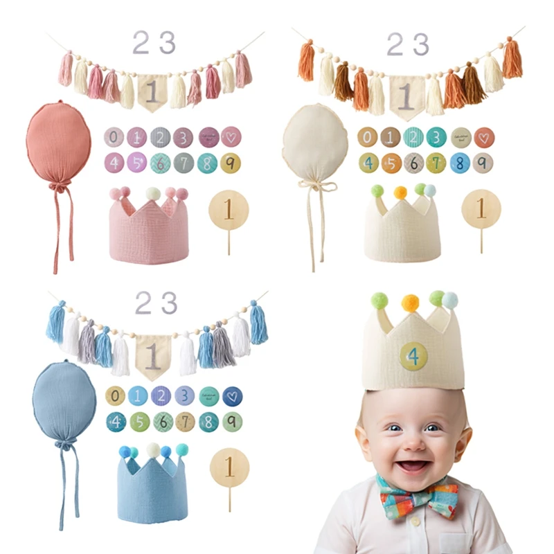 Detská narodeninová oslava Banner Hat Set Balloon Wall zavesenie ozdoby Magic Wand hračka pre 1-6 ročné detské párty Photography Ress Darček