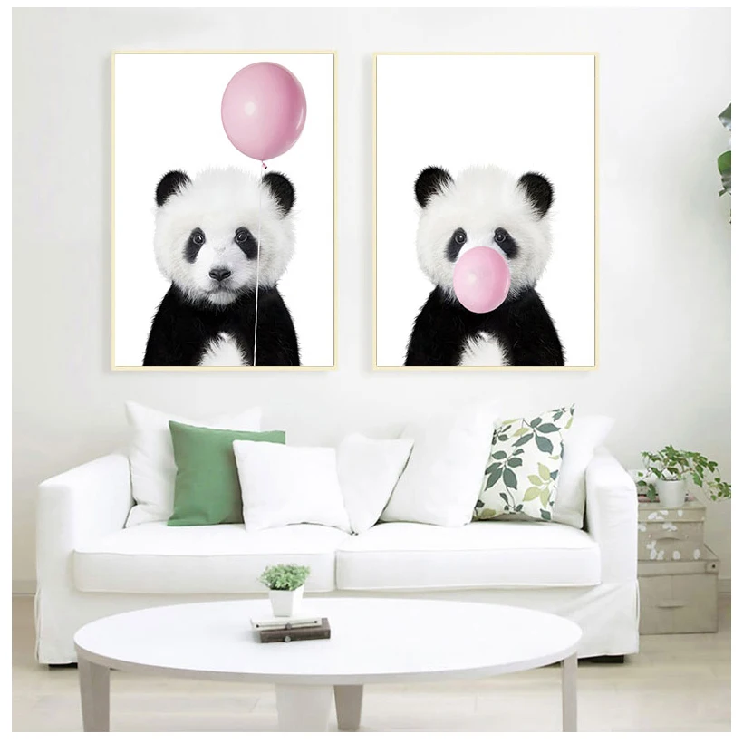 Detská panda tlač zviera s bublinou Gum plagát materské nástenné umenie