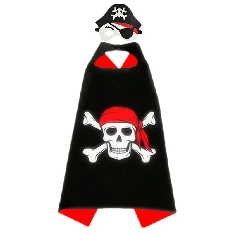 Detská pirátska lebka tlačiareň plášť Cloak Pirát Cape Costume Toy Set Boy Girl Girl Halloween Cosplay Mask Party Gift 2025