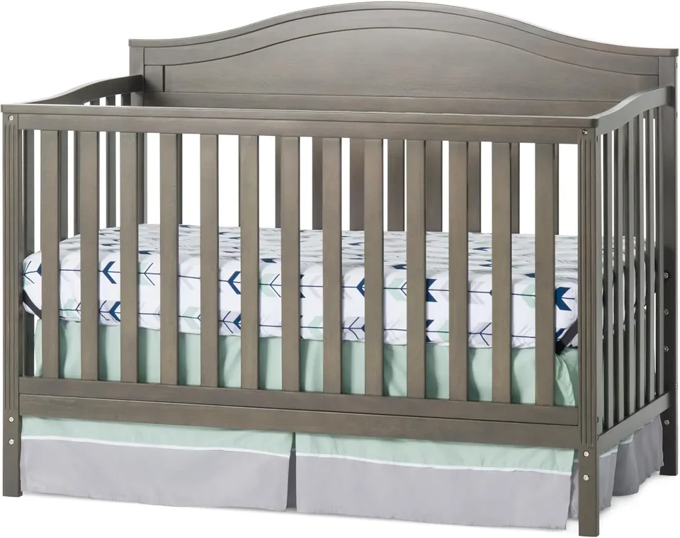 Detská remeslá Sidney 4-v-1 Crib Crib, detská postieľka konvertuje na dennú posteľ, posteľ pre batoľa a postieľku v plnej veľkosti, 3 nastaviteľná matrac