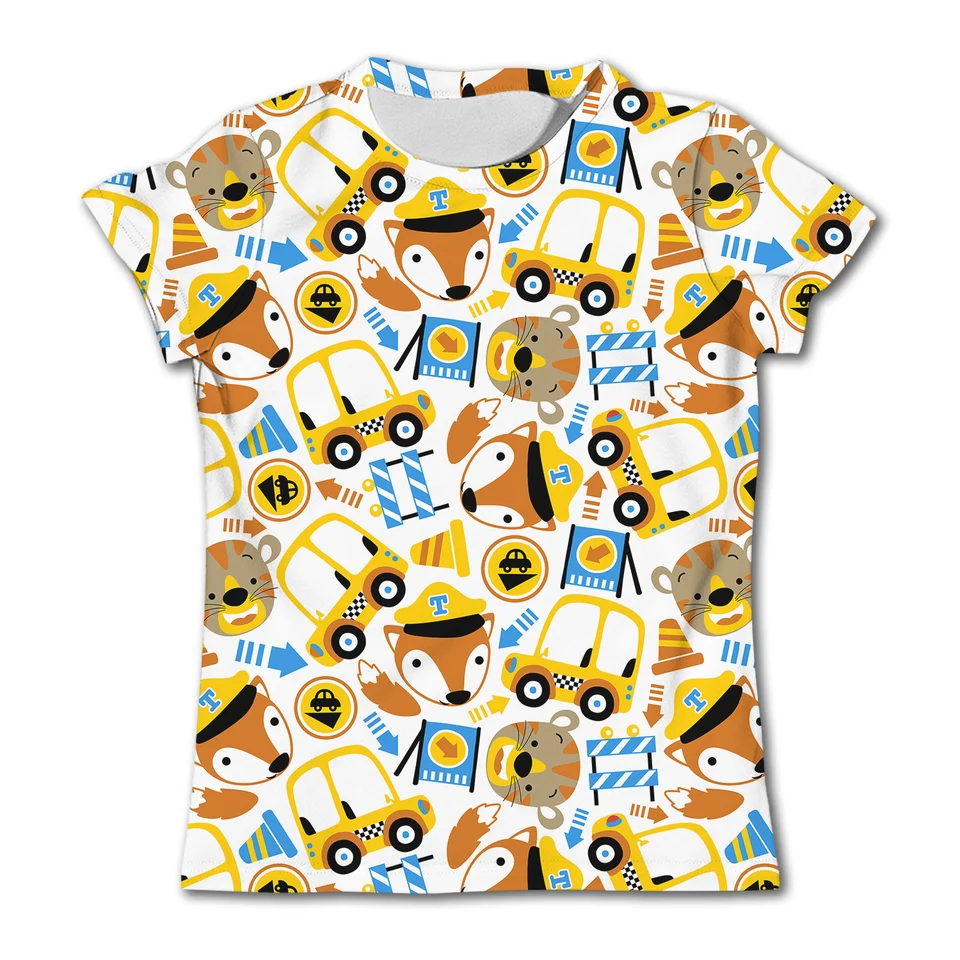 Detská roztomilá karikatúra 3D tlač Tričko Tričko chlapci Fox Fox Grafické oblečenie Topok Soft Tirts Girl Girl Cast Tees Kawaii voľný krátky rukáv