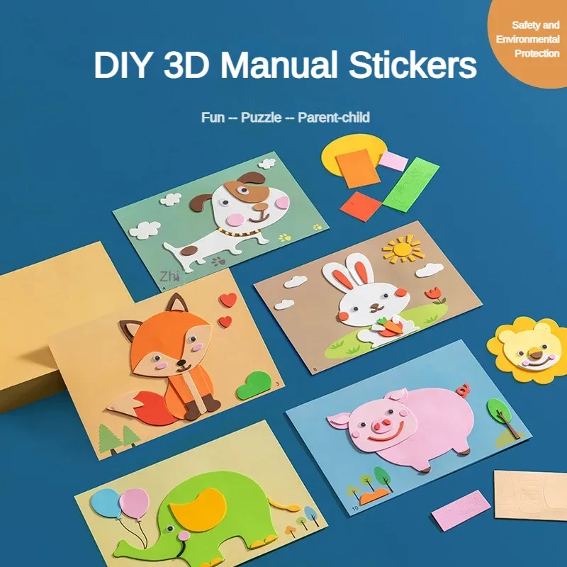 Detská zviera 3d eva pasting maľujúce zvieratá Hmyz Montessori Puzzle Hračky ručne vyrábané DIY Material Pack Intelligence Training