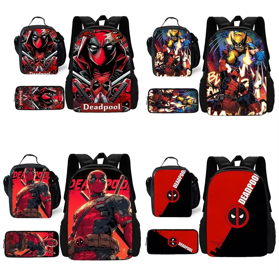 Detská škola Deadpools Heroes Batoh s obedovými taškami, tašky na ceruzky, školské tašky pre chlapcov