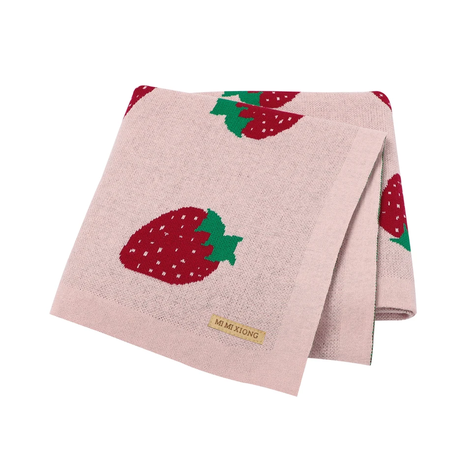 Detská škôlka prikrývka 100% bavlnená novorodenca kočíka kočíka Swaddle Wrap Soft Toddler Dojčenská posteľ 100*80 cm Strawberry pletené prikrývky
