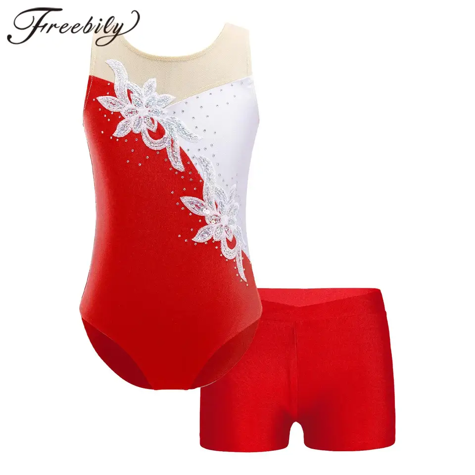 Detské dievčatá bez rukávov Gymnastika trikoty s šortkami ľadová korčuľovanie gymnastika kombinézy pre deti baletné tanečné oblečenie Dancewear