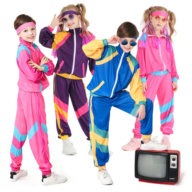 Detské dievčatá chlapci 60. rokov 70. rokov Hippie kostýmy deti Vintage rockové disco oblečenie cosplay carnival halloween frajers party šaty xr705