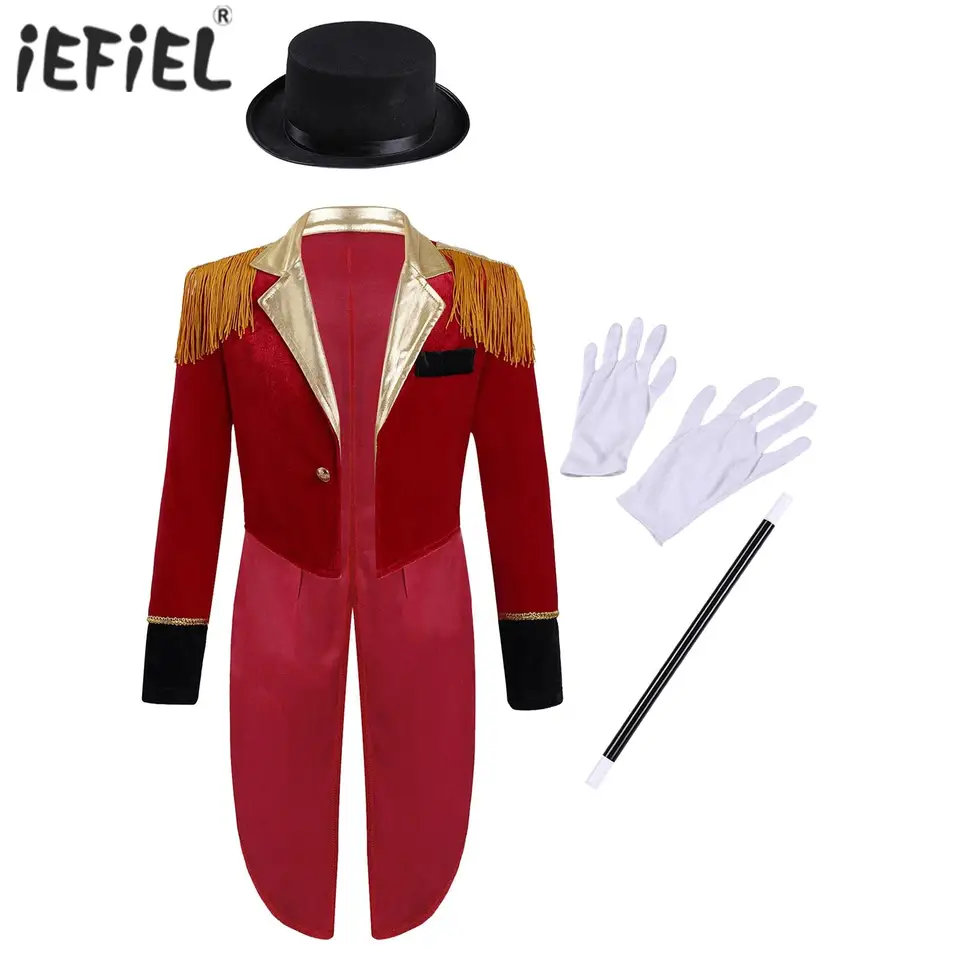 Detské dievčatá chlapci kúzelníky Tailco Cat s dlhým rukávom Ringmaster Circus Circus Party kostým Halloween Carnival Cosplay bunda s rukavicami