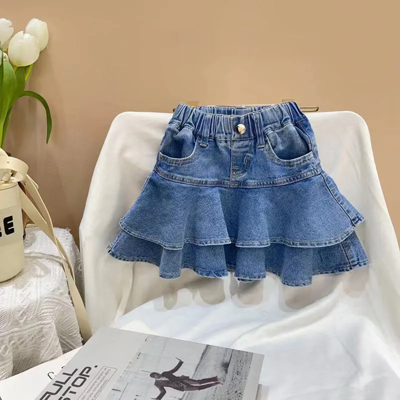 Detské dievčatá denim sukňa s vysokým pásom A-line modré šortky sukne sukňou 3-10y deti príležitostné všestranné džínsy Half sukne