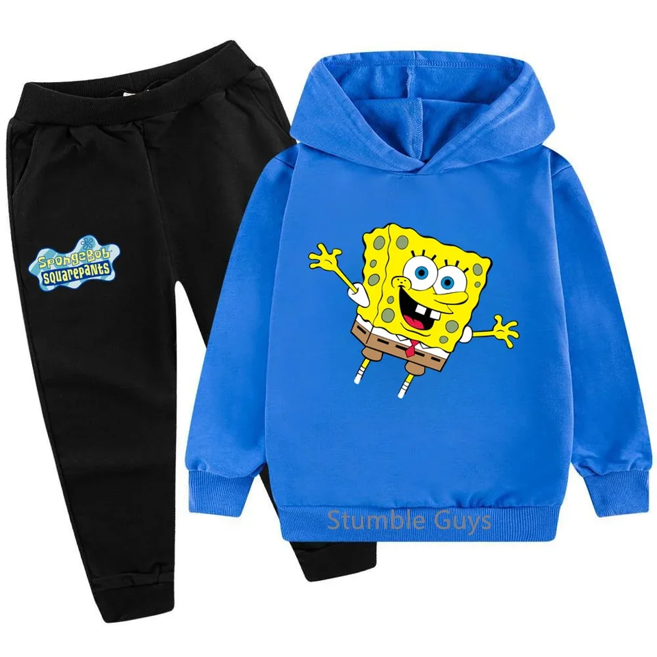 Detské dievčatá Dievčatá SpongeBob Squarepants Hoodies Sety Spring Cartoon Style Dievčatá oblečenie dlhé rukávy Mikina+nohavičky 2pcs set