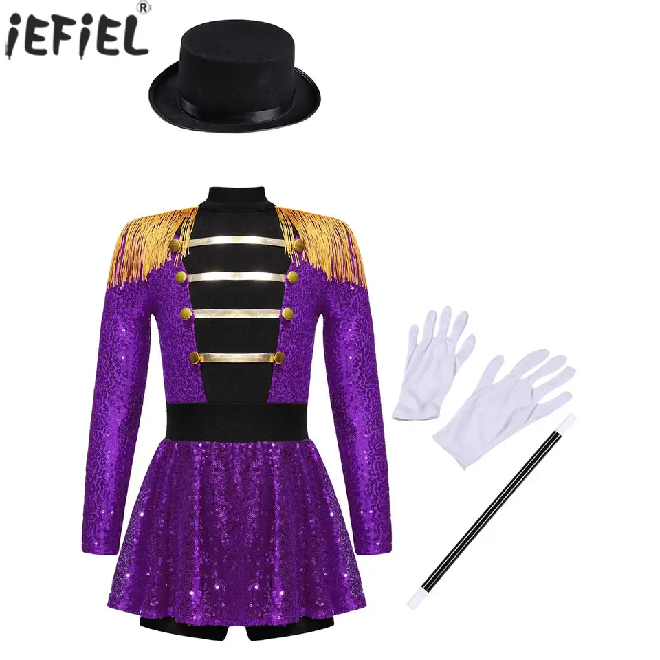 Detské dievčatá Halloween Circus Ringmaster Kúzelník Kostým Carnival Party Lion Tamer Cosplay s dlhým rukávom Fližby trikoty Tutu šaty