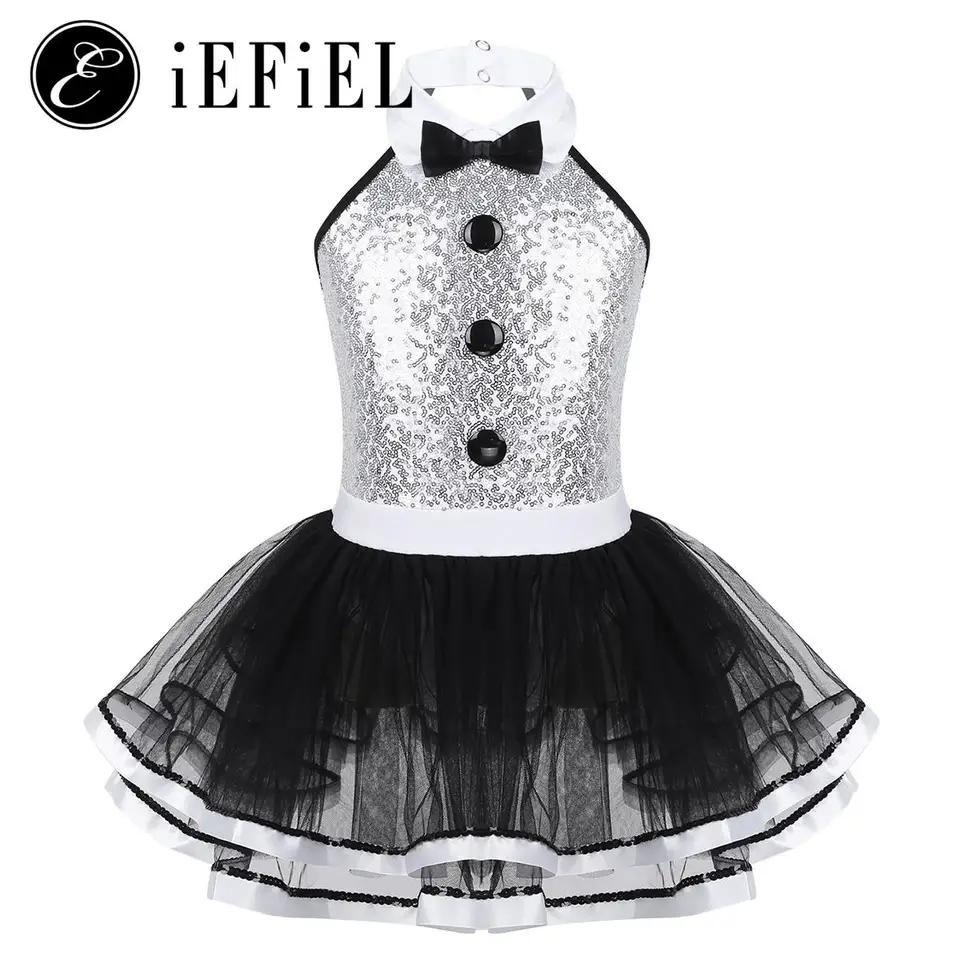 Detské dievčatá Moderný jazzový smoking tanečné kostýmy flicins Bowtie Neck Balet Leotard Tutu šaty vianočné ľadové korčuľovanie Dancewear