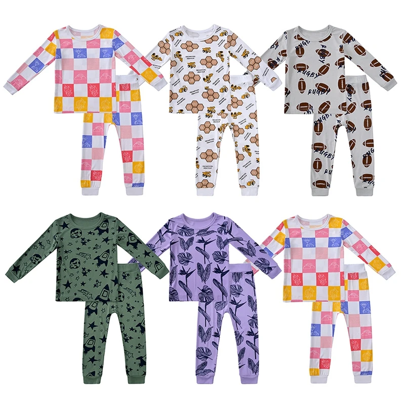 Detské dievčatá oblečenie módne tlačené dlhé rukávy bambusové vlákno dlhé John Sets Detské oblečenie chlapca Loungewear Underwear