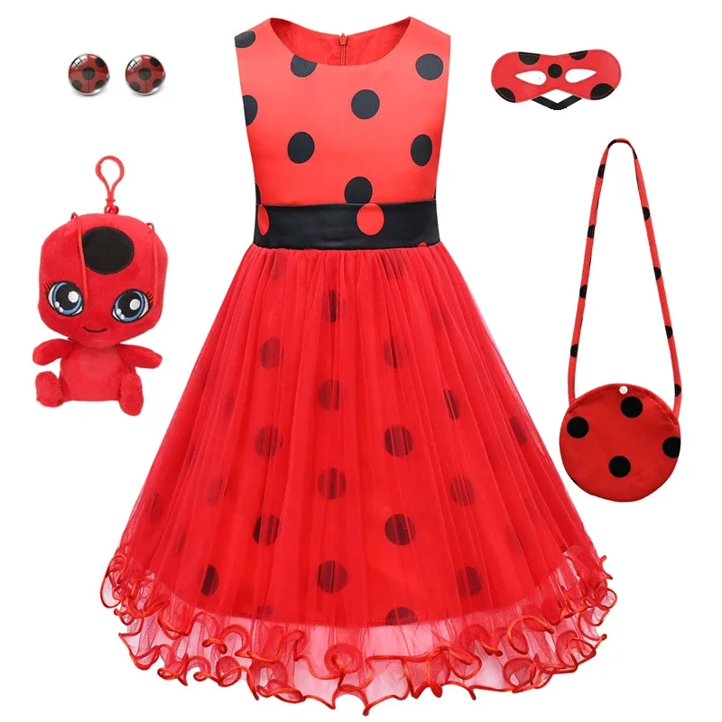 Detské dievčatá Polka Dots Pattern Dlhé rukávy oblečené anime cosplay párty deti karneval halloween samys chyby costmea