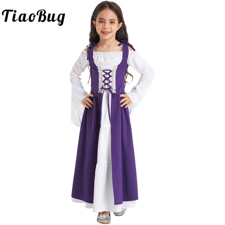 Detské dievčatá Renaissance vintage šaty loptové šaty gotické stredoveké kostýmy maxi šaty halloween viktoriánske téma Party Outfit