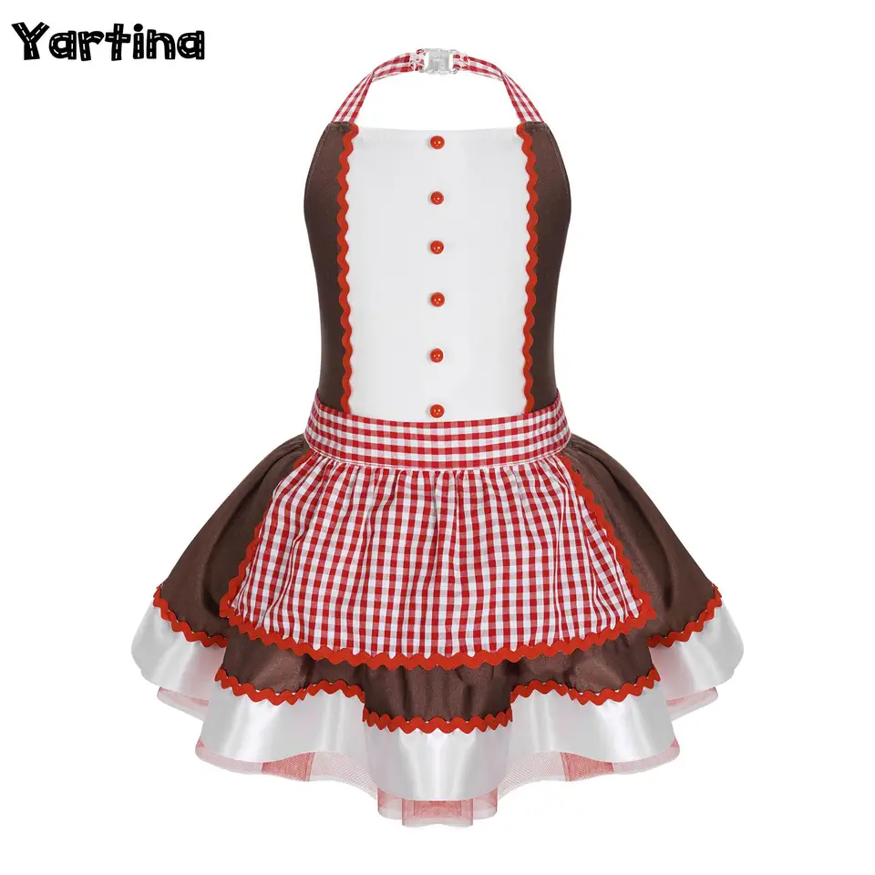 Detské dievčatá vianočné cookie perník Cosplay kostým Tutu sukňa kombinéza odnímateľná plaidný zástera Performance Performance Performance