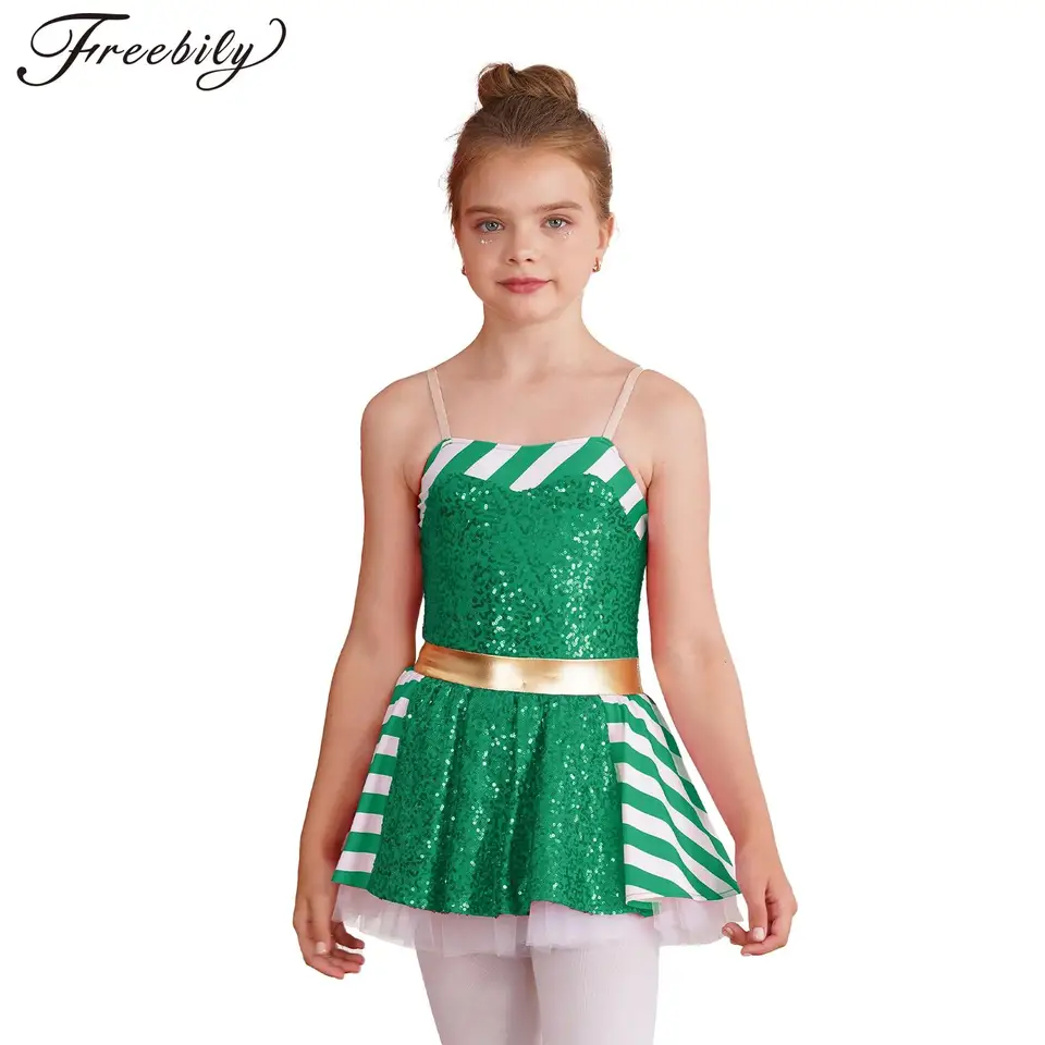 Detské dievčatá vianočné pruhované flitry oblečené kostýmy Halloween Cosplay karneval tutu sieťoviny kombinézy pre slávnostné tematické párty