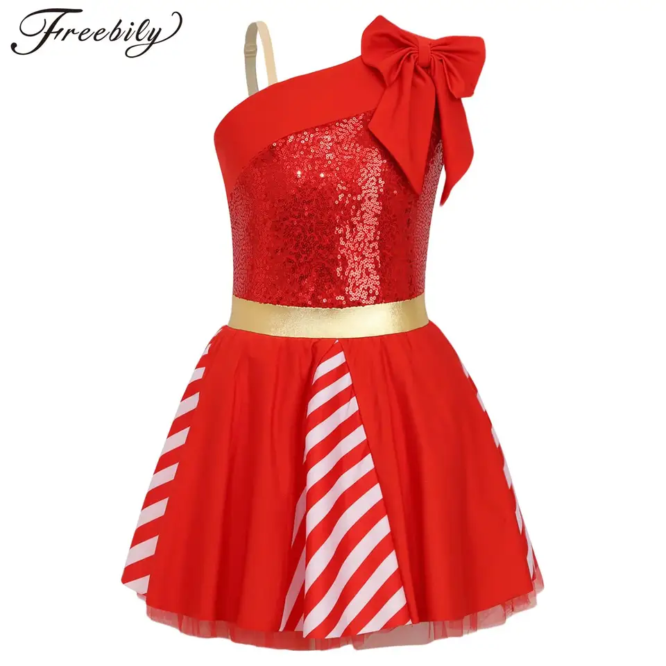 Detské dievčatá vianočné tanečné šaty baletné krasokorčuľovanie Tutu vianočné večierky Candy Cane Costume bez rukávov bez rukávov s pruhovaným trikotom