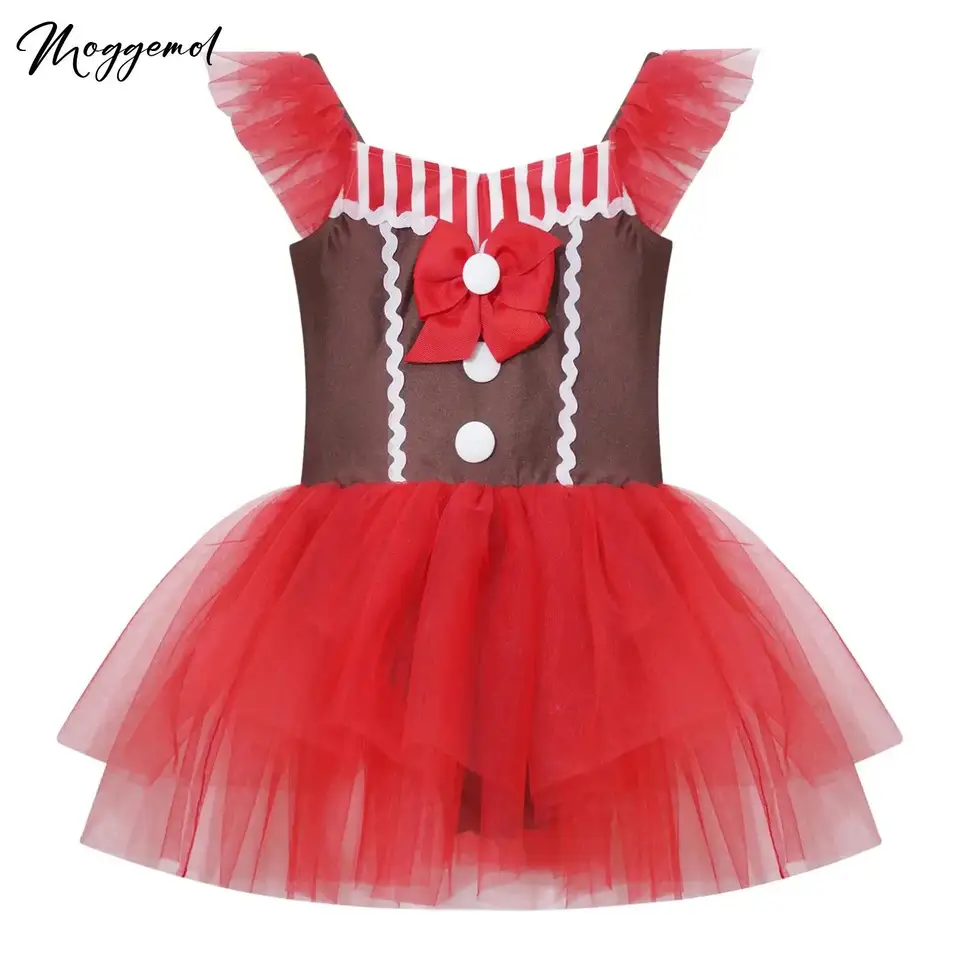 Detské dievčatá vianočný perník kostýmy pletivo tutu šaty sviatočné večierok Cosplay cookie šaty na trosky na pódiu