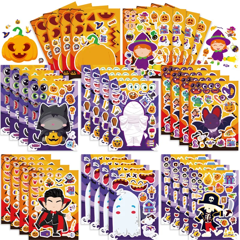 Detské domácich majstrov Halloween nálepky na tvár tekvicová čarodejnica Bat múmia Pranker Puzzle Party Dekorácie dekorácie Stiker Boys Girls Darčeky