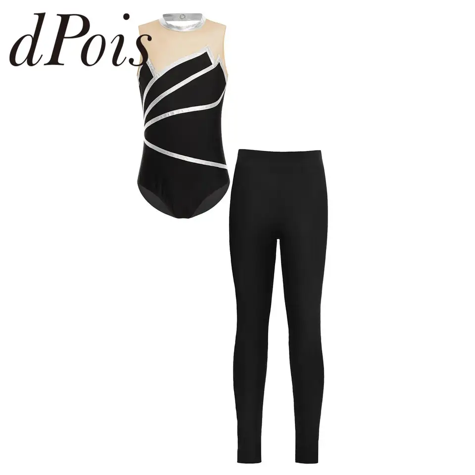 Detské gymnastické legíny Leotard bez rukávov Jóga Jóga Dancewear Kids Detské kreslenie Bodysuit Girls Balet Outfits