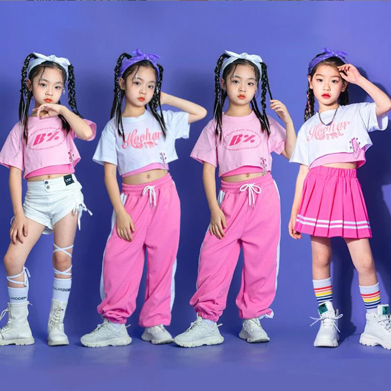 Detské hip hopové oblečenie plodina Top tank T Tritk Streetwear Pink Baggy Rogger Pants for Girls