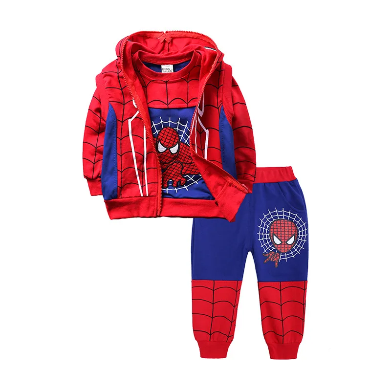 Detské jesenné oblečenie 3ks súprava bavlnená karikatúra športový oblek kapucňu tracksuit oblečenie Spider Man cosplay kostým vianočné gi