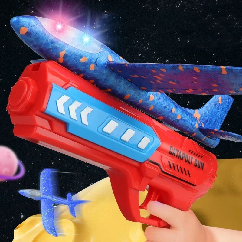 Detské lietadlá lietadlá hračky 13.2 '' LED Foam Glider Catapult Gun Plane pre deti vonkajšie lietajúce hračky Darčeky pre chlapcov