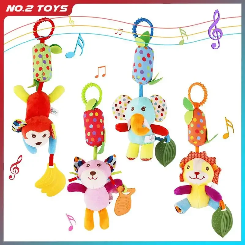 Detské mäkké zavesenie hrkálky Crinkle Purcheaky Toy Prívesok Rings Plush Animal Kočí dojčenská dojčenská postieľka auta postiek