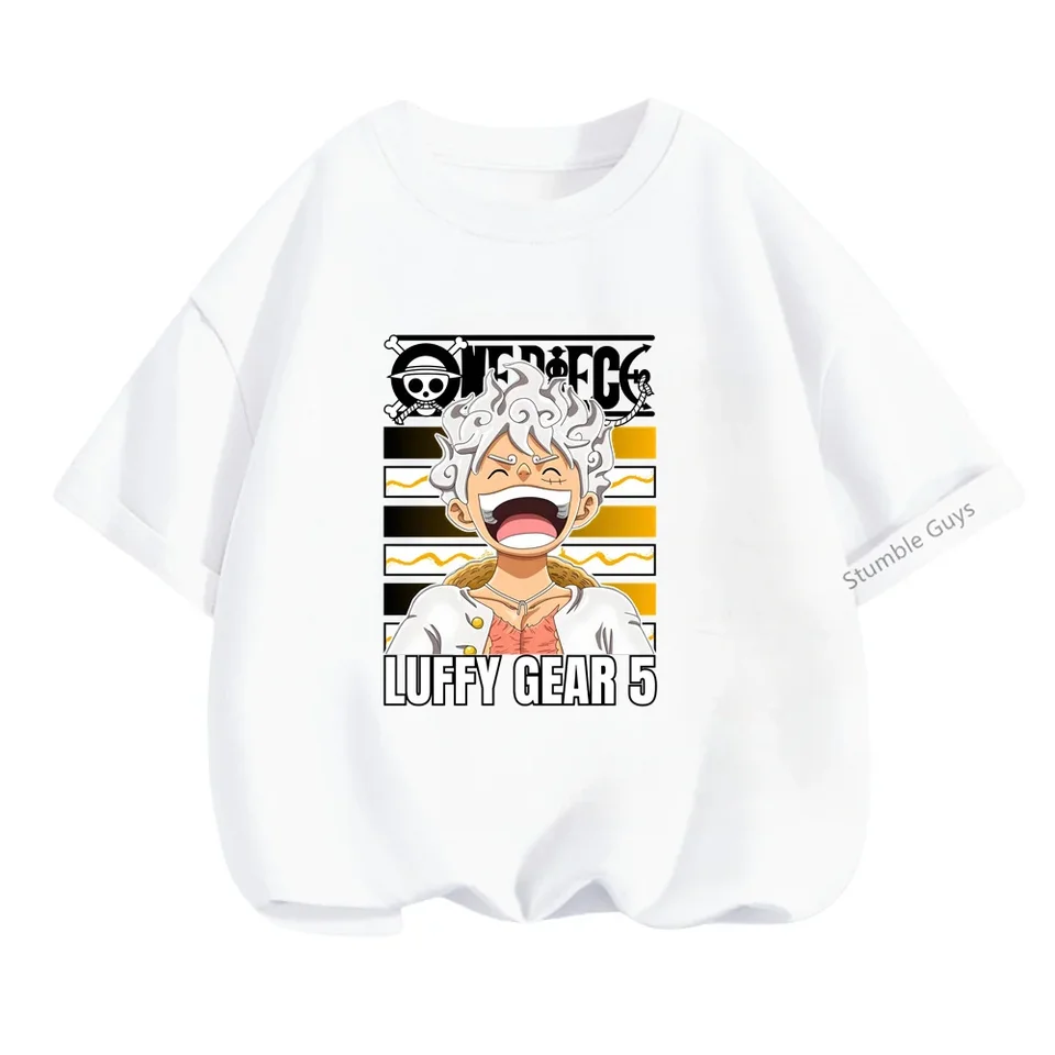 Detské oblečenie Anime One Piece Tshirt Luffy Gear 5 Cosplay T košeľa Boys Boys Kartoon Tees Deti letné topánky s krátkym rukávom