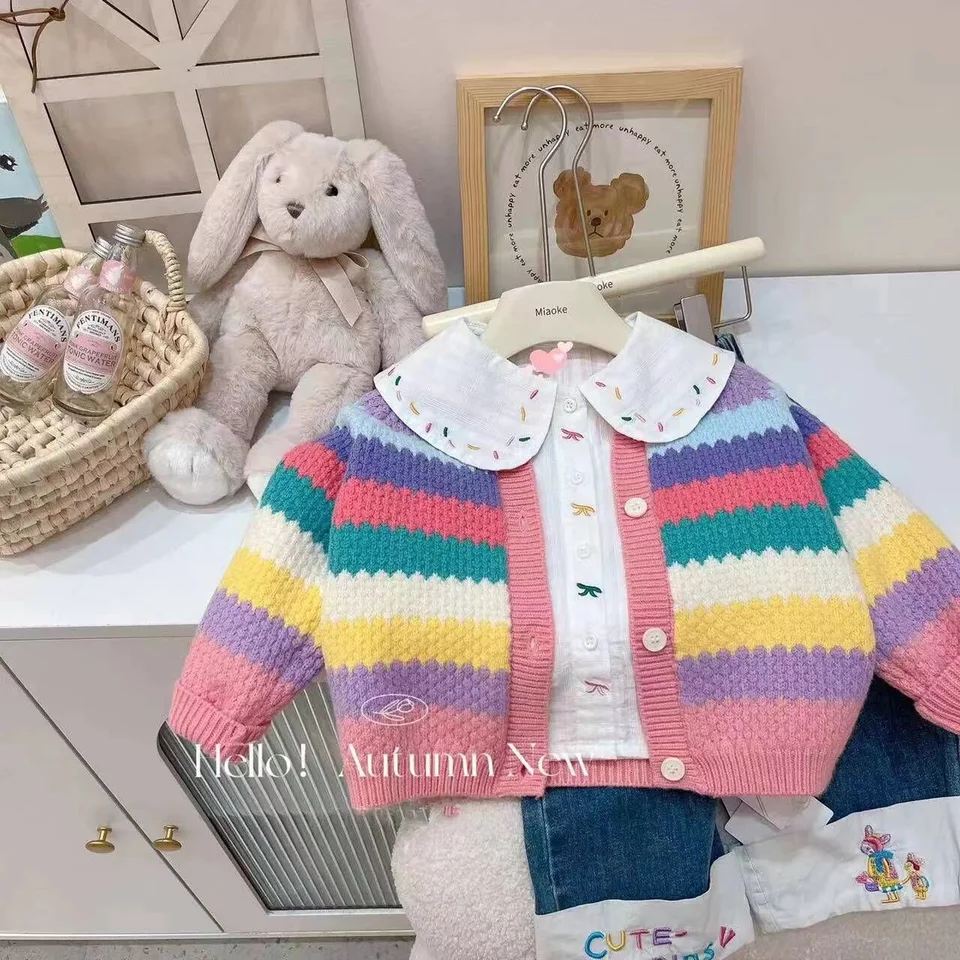 Detské oblečenie dievčat Cardigan Girls Simple pletený sveter jar a jesenná detská bunda