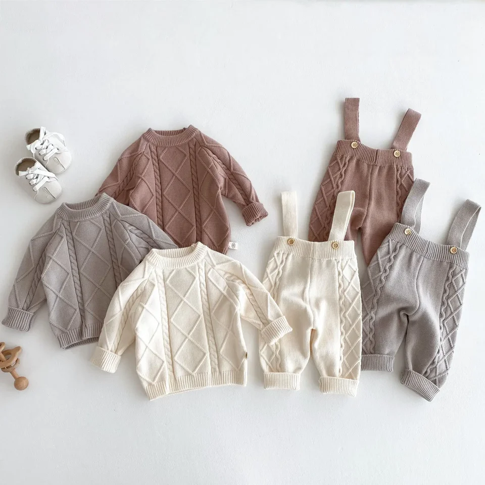 Detské oblečenie súpravy Zimný pletený sveter+skoky 2KS Suits for Kittwear Boys Girls Pullover Celkovo odevy batoľa