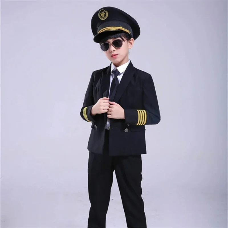 Detské pilotné kostýmy Detské cosplay pre chlapcov dievčatá Dievčatá letušky kostým lietadla lietadlové letectvo výkonnosť uniformy oi
