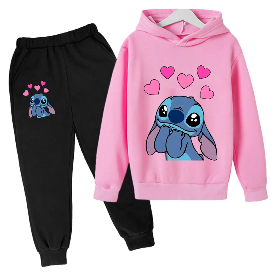 Detské stehové oblečenie súpravy Deti 1-16 rokov obleky chlapci Trackovacie ukazovatele pre deti Športové obleky Stich Hoodies Tops +nohavice 2ks set
