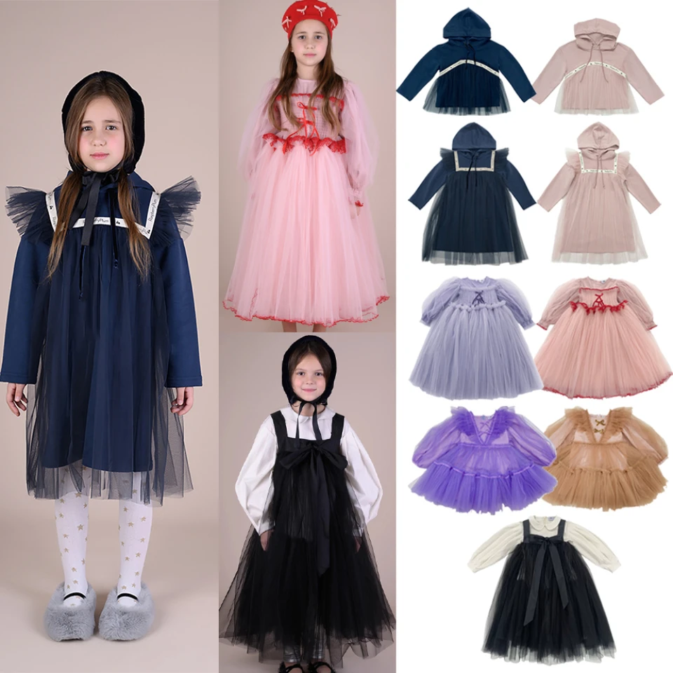 Detské šaty pre dievčatá Raspberry 2024 Nová jeseň High Fashion Batoľatá Dievčatá šaty Lace Lolita Šaty detské vrcholy Deti Outwear