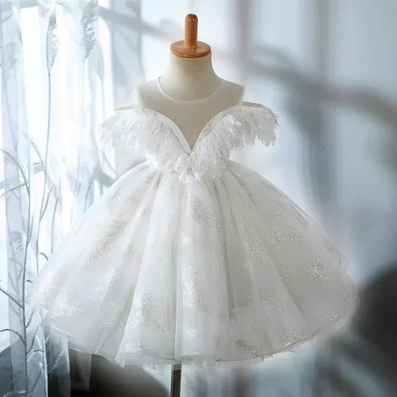 Detské šaty princeznej pre dievčatá Detské deti perie Flifrované loptové šaty batoľa narodeniny svadobné šaty detské krst Boutique šaty